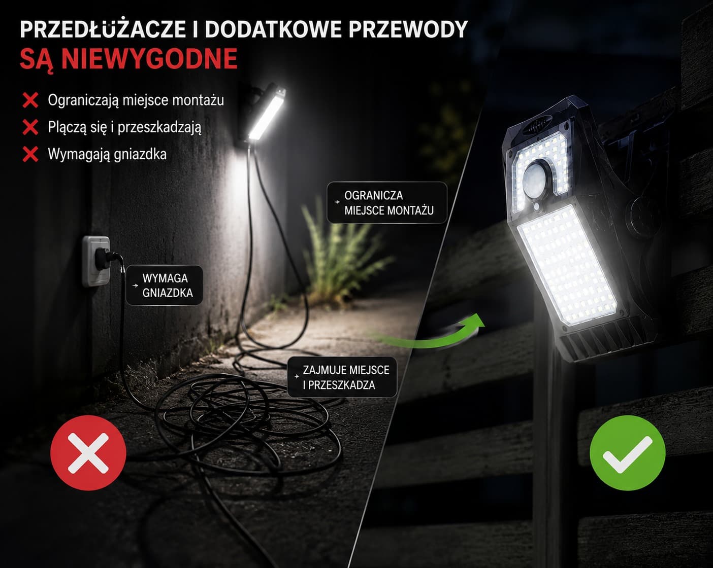 Lampa solarna działa bez gniazdka, przedłużacza i dodatkowych przewodów