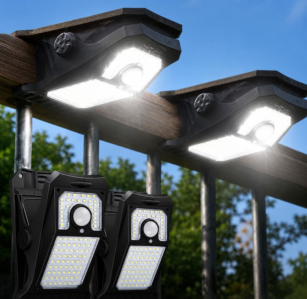 Lampy solarne LED zamontowane na balustradzie